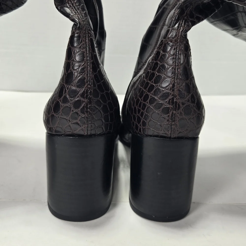 Franco Sarto Faux Leather Crocodile Alligator Mulberry Over Knee Boots Size 6